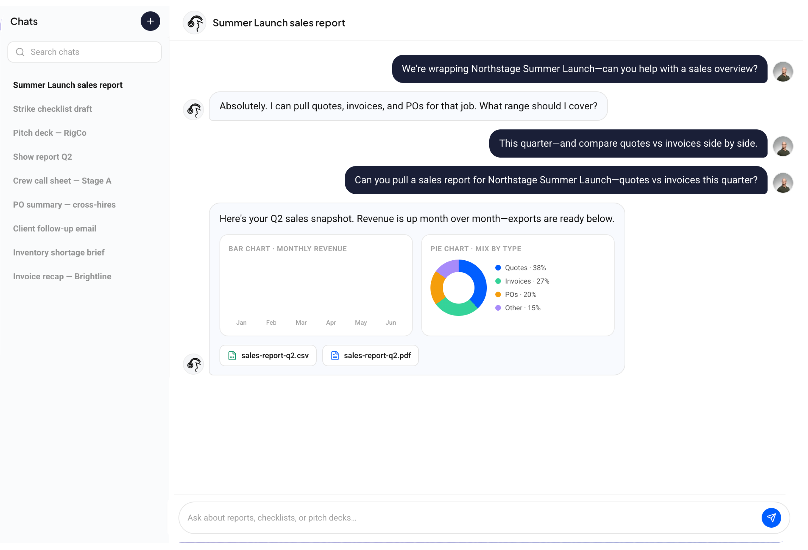 BatterOps AI chat and reports workspace